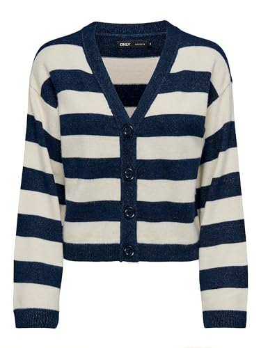 ONLY Damen Strickjacke Onlkatia Ls Stripe V-Neck Cardi Cc KNT, Dress Blues/Stripes:Melange/Whitecap Gray, XS ONLY Damen Strickjacke Onlkatia Ls Stripe V-Neck Cardi Cc KNT, Dress Blues/Stripes:Melange/Whitecap Gray, XS von ONLY