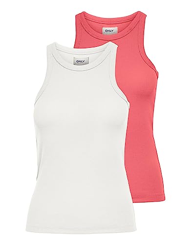 ONLY Damen Tanktop Enger Schnitt U-Ausschnitt T-Shirt 15239781 ,Cloud Dancer/Pack:2 Pack Cloud Dancer/Tea Rose ,XS von ONLY