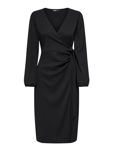 ONLY Damen Onlmerle L/S Wrap Midi Dress Jrs Wickelkleid, Schwarz, XXS von ONLY