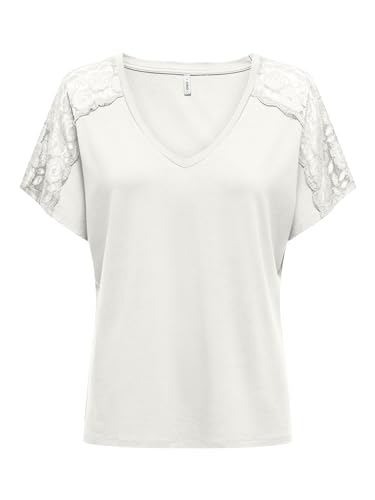 ONLY Damen T-Shirt Onlmoster S/S V-Neck Lace Top JRS, Cloud Dancer, XS von ONLY