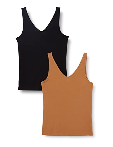 ONLY Damen Onlnulan Rib S/L V-neck Top Cs Jrs 2pack, Black/Pack:toasted Coconut, M von ONLY