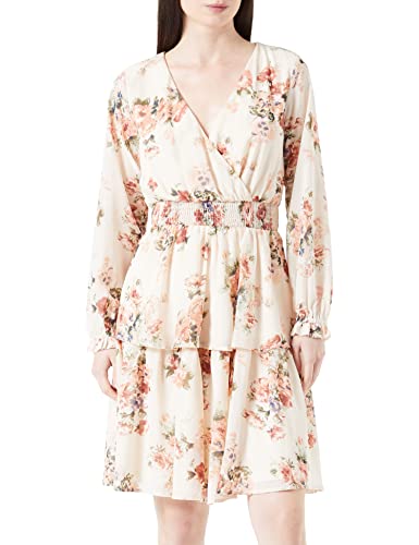 ONLY Damen Onlphilippa L/S V-neck Layered Dress Ptm, Cloud Dancer/Aop:pink Flower, L von ONLY