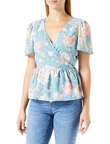 ONLY Damen Onlstar Life Fia S/S Wrap Top Ptm, Ether/Aop:star Garden Flower, XS von ONLY