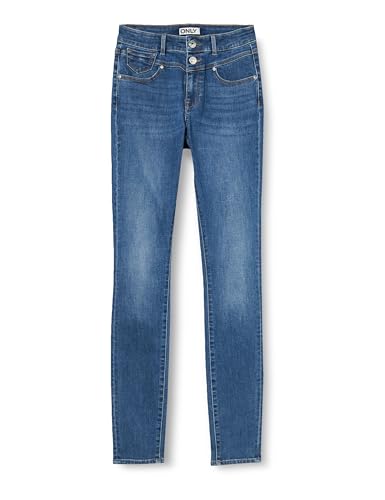 ONLY Damen Onlwauw Hw Dou But Cut Skinny Dnm Ext, Medium Blue Denim, S / 30L von ONLY