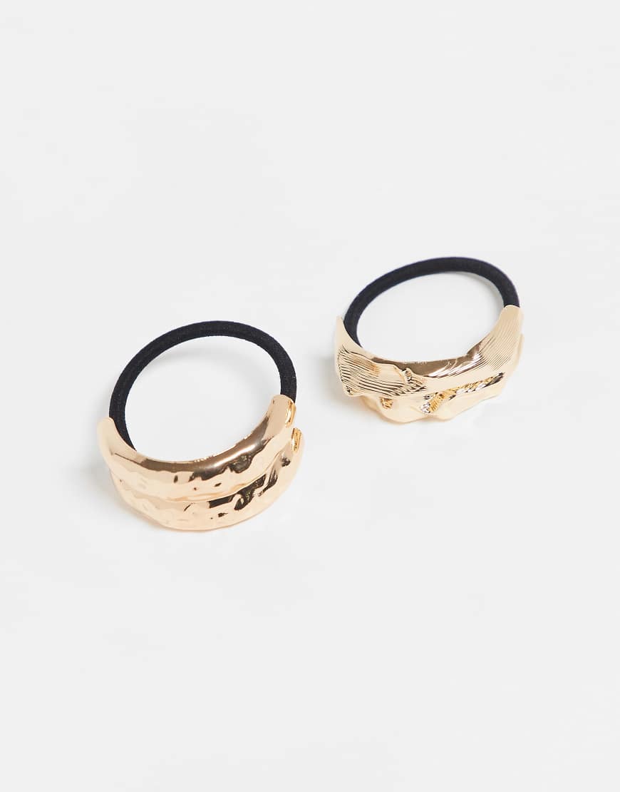 ONLY - 2er-Pack Haargummis mit strukturierter, goldfarbener Metallverzierung von ONLY