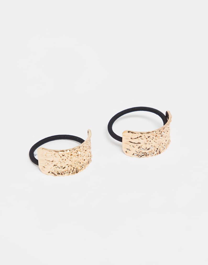 ONLY - 2er-Pack Haargummis mit strukturierter, goldfarbener Metallverzierung von ONLY