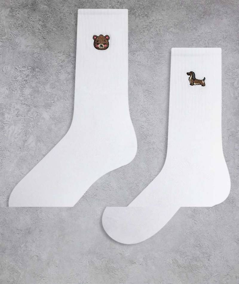ONLY - 2er-Pack Socken in Weiß mit aufgesticktem Teddybär und Dackel von ONLY