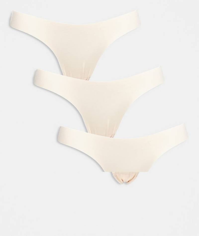 ONLY - 3er-Pack Brazilian-Fit-Slips in neutraler Farbe mit Spitzendetail von ONLY
