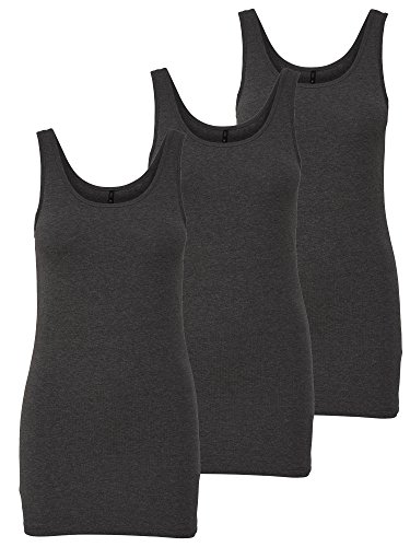 ONLY 3er Pack Damen Basic Tops Tank Top dunkel grau lang 15201465 (S, Grau (Dark Grey Melange)) von ONLY