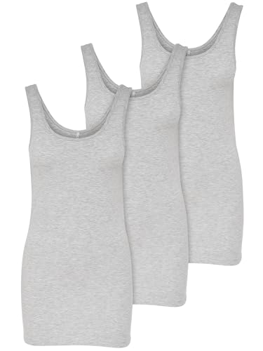 ONLY 3er Pack Damen Basic Tops Tank Top grau lang 15201465 (XS, Grau (Light Grey Melange)) von ONLY