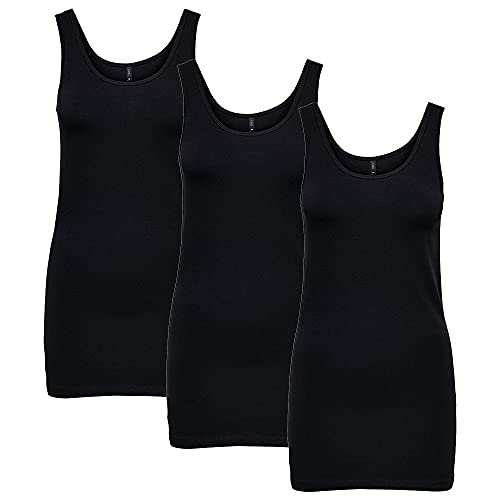 ONLY 3er Pack Damen Live Love Long Oberteile Basic Tank Tops (XL, 3er Pack schwarz) von ONLY