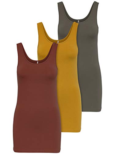 ONLY 3er Pack Damen Oberteile Basic Tank Tops weiß, schwarz, grau, blau, Creme Frauen Shirt lang Sommer Shirts Top 15201465 (S, Farbmix 3) von ONLY