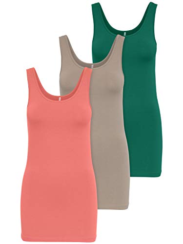 ONLY 3er Pack Damen Oberteile Basic Tank Tops weiß, schwarz, grau, blau, Creme Frauen Shirt lang Sommer Shirts Top 15201465 (XS, Farbmix 1) von ONLY