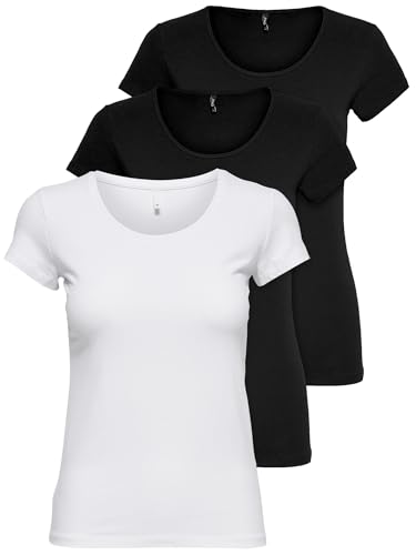 ONLY 3er Pack Damen T-Shirt schwarz oder weiß Kurzarm lang Basic Sommer T-Shirts XS S M L XL 15209153 von ONLY