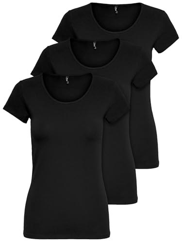 ONLY 3er Pack Damen T-Shirt schwarz oder weiß Kurzarm lang Basic Sommer T-Shirts XS S M L XL 15209153 von ONLY