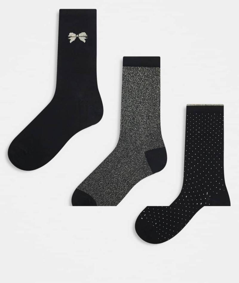 ONLY - 3er-Pack Socken in Schwarz und Gold, Geschenkbox von ONLY