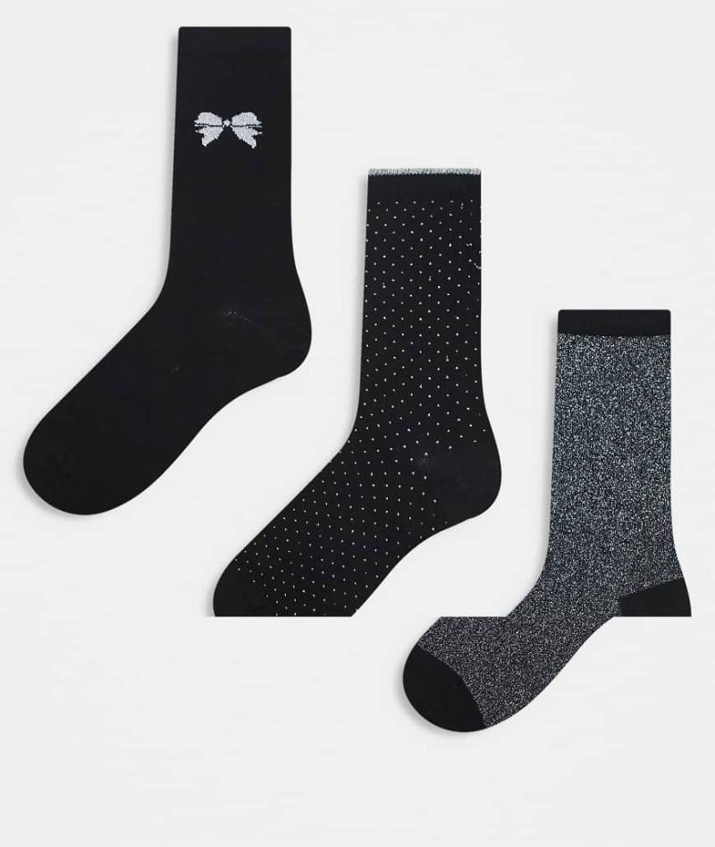 ONLY - 3er-Pack Socken in Schwarz und Silber in einer Geschenkbox von ONLY