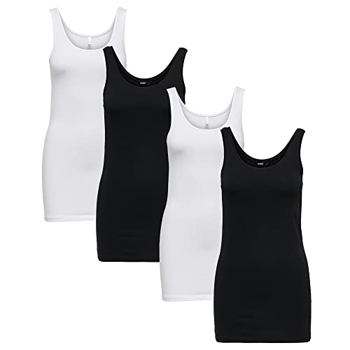 ONLY 4er Pack Damen LIVE Love Long Oberteile Basic Tank Tops, Tank Tops in Schwarz Weiß Mehrfarbig, Größe:L, Farbe:Mehrfarbig1 von ONLY