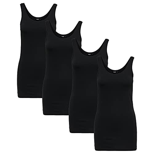 ONLY 4er Pack Damen LIVE Love Long Oberteile Basic Tank Tops, Tank Tops in Schwarz Weiß Mehrfarbig (DE/NL/SE/PL, Alphanumerisch, XL, Regular, Regular, Schwarz) von ONLY