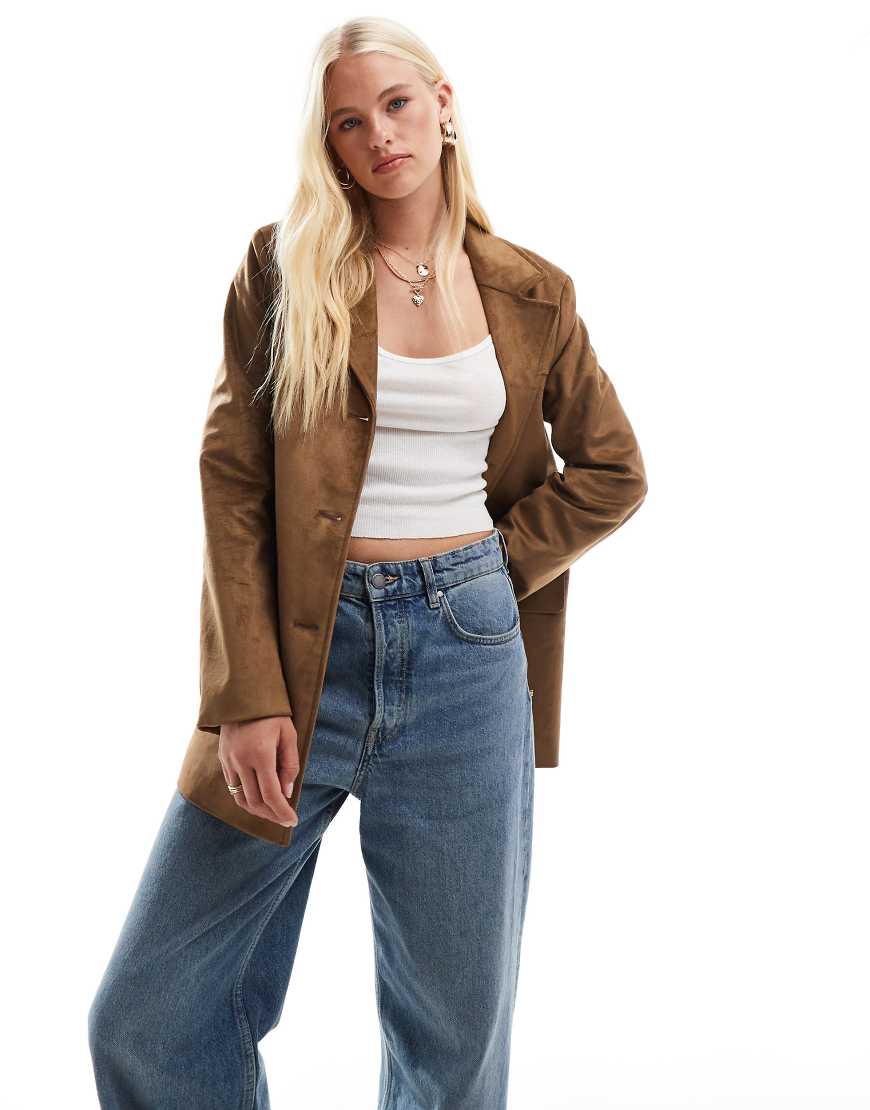 ONLY - Blazer-Mantel aus Wildlederimitat in Hellbraun von ONLY