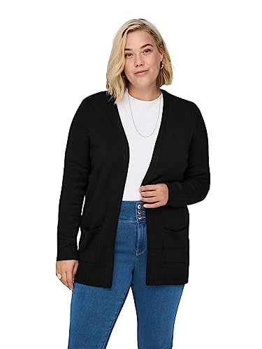 ONLY CARMAKOMA Damen Strickjacke mit Taschen | Plus Size Übergrößen Stretch Cardigan | Open Langarm CARESLY, Farben:Schwarz, Größe:42-44 von ONLY