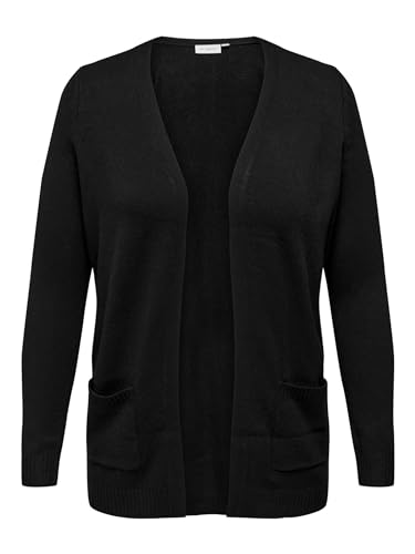 ONLY CARMAKOMA Damen Strickjacke mit Taschen | Plus Size Übergrößen Stretch Cardigan | Open Langarm CARESLY, Farben:Schwarz, Größe:46-48 von ONLY