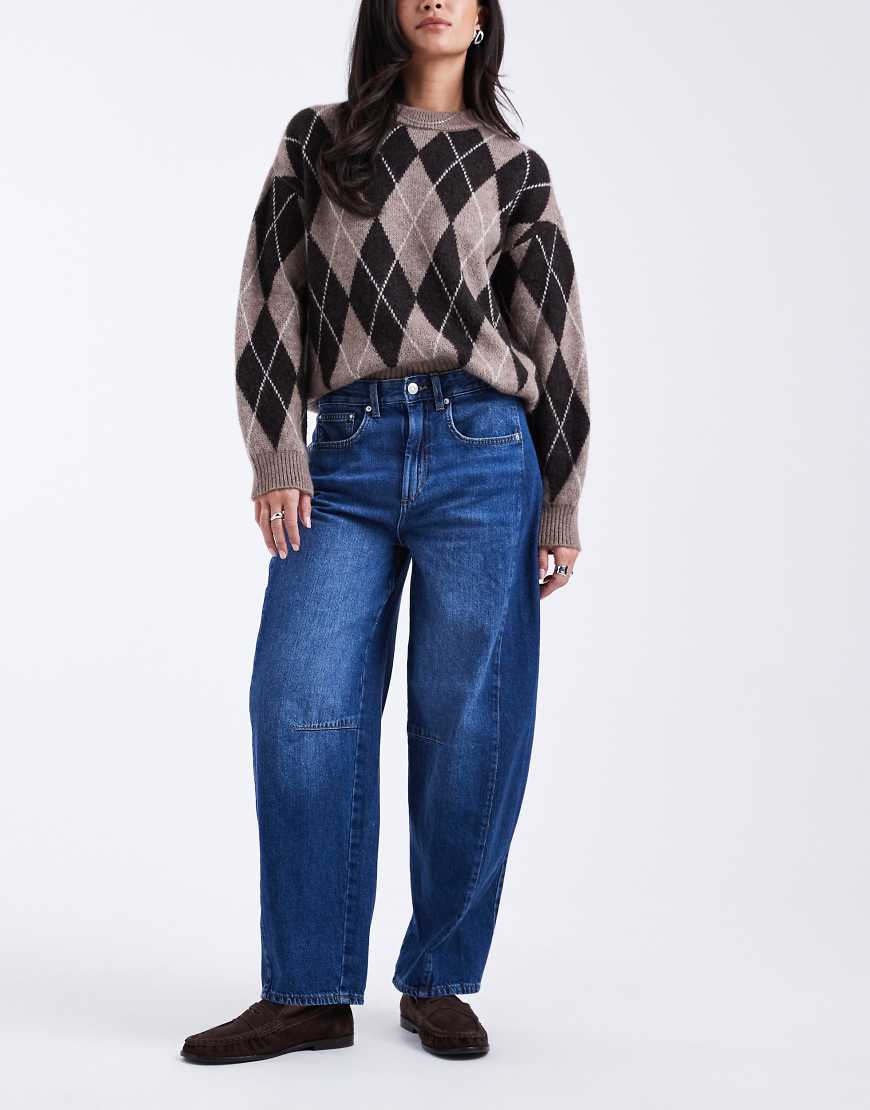 ONLY - Chara - Barrel-Leg-Jeans aus dunkelblauem Denim mit hohem Bund und Panel-Design von ONLY