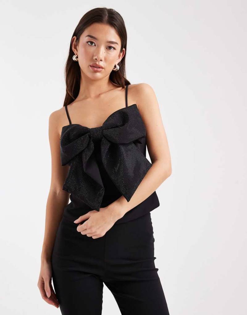 ONLY - Cropped-Camisole in Schwarz mit Pailletten-Schleife von ONLY