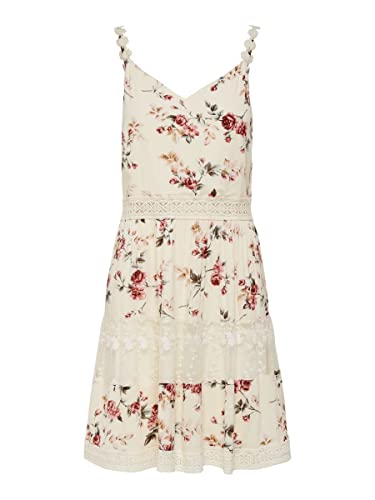 Only Damen Kleid Karmen Anne Träger-Kleid mit Blumen-Muster 15177478 Creme brûlée: Rose Flower 34 EU von ONLY