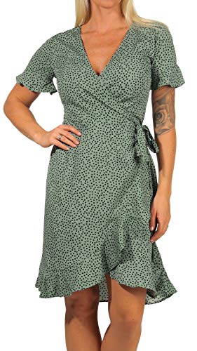 ONLY Damen Blusen Wickelkleid | Lockeres Midi Kurzarm Tunika Dress | Knielang mit Bindegürtel ONLOLIVIA, Farben:Grün-2, Größe:36 von ONLY