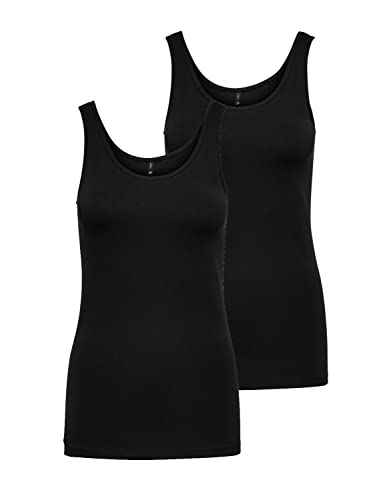 ONLY Damen 2er-Pack Tank-Top Oberteil Verschiedene Träger Shirt Unterhemd, Farbe:Black, Größe:L von ONLY