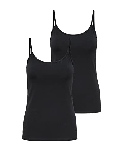 ONLY Damen 2er-Pack Tank-Top Oberteil Verschiedene Träger Shirt Unterhemd, Farbe:Schwarz, Größe:XS von ONLY