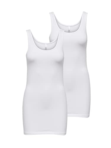 ONLY Damen 2er-Pack Tank-Top Oberteil Verschiedene Träger Shirt Unterhemd, Farbe:Weiß Uni, Größe:M von ONLY