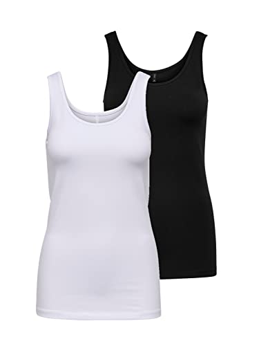 ONLY Damen 2er-Pack Tank-Top Oberteil Verschiedene Träger Shirt Unterhemd, Farbe:weiß/schw., Größe:S von ONLY