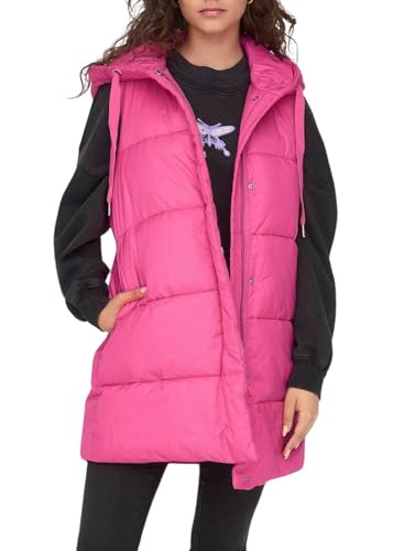 ONLY Damen 3/4-lange Steppweste ONLAsta Puffer Waistcoat mit Kapuze 15300256 Azalea Pink M von ONLY