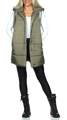 ONLY Damen 3/4-lange Steppweste ONLAsta Puffer Waistcoat mit Kapuze 15300256 Kalamata XL von ONLY