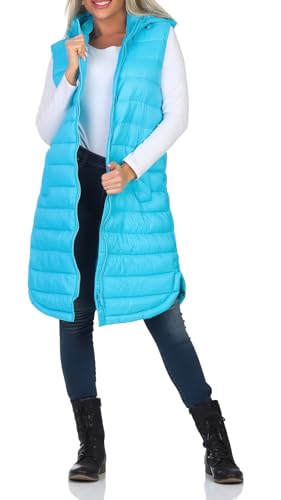 ONLY Damen 3/4-lange Steppweste mit Kapuze ONLMelody Hooded 15258350 Aquarius M von ONLY