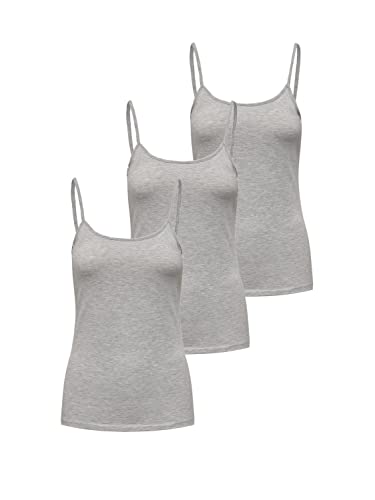 ONLY Damen 3er-Pack Basic Spaghetti-Träger Top Oberteil schmale Träger Shirt, Größe:L, Farbe:3er Grau von ONLY