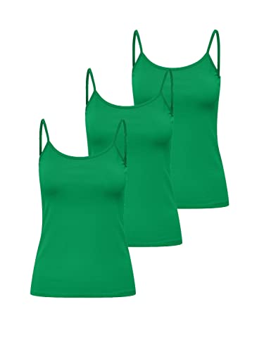 ONLY Damen 3er-Pack Basic Spaghetti-Träger Top Oberteil schmale Träger Shirt, Größe:L, Farbe:3er Grün von ONLY