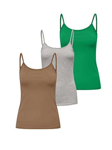 ONLY Damen 3er-Pack Basic Spaghetti-Träger Top Oberteil schmale Träger Shirt, Größe:L, Farbe:3er Mix1 von ONLY