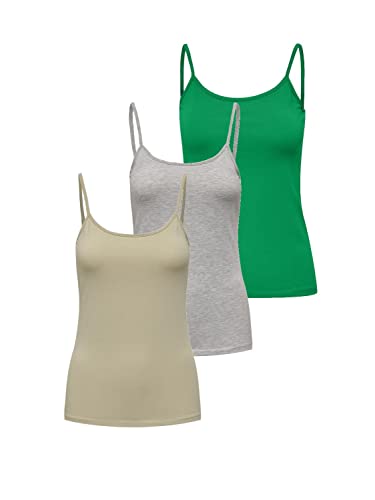 ONLY Damen 3er-Pack Basic Spaghetti-Träger Top Oberteil schmale Träger Shirt, Größe:XL, Farbe:3er Mix4 von ONLY