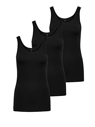 ONLY Damen 3er-Pack Basic Tank-Top Oberteil Verschiedene Träger Shirt Unterhemd, Farbe:Black, Größe:M von ONLY