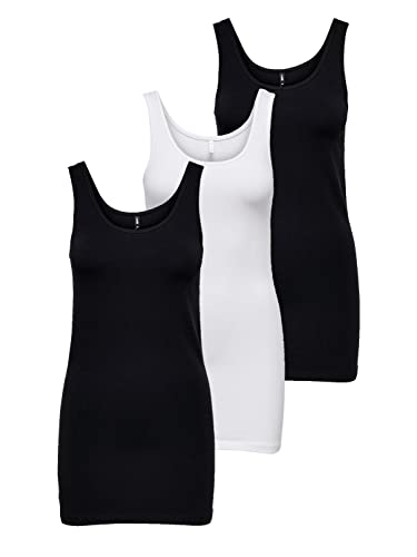 ONLY Damen 3er-Pack Basic Tank-Top Oberteil Verschiedene Träger Shirt Unterhemd, Farbe:Black Plate, Größe:M von ONLY