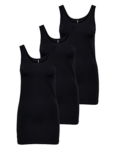 ONLY Damen 3er-Pack Basic Tank-Top Oberteil Verschiedene Träger Shirt Unterhemd, Farbe:Black1, Größe:XL von ONLY