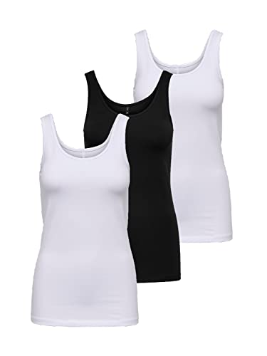 ONLY Damen 3er-Pack Basic Tank-Top Oberteil Verschiedene Träger Shirt Unterhemd, Farbe:Mehrfarbig, Größe:M von ONLY