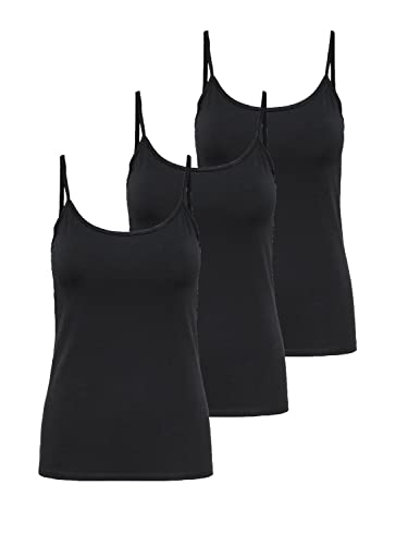 ONLY Damen 3er-Pack Basic Tank-Top Oberteil Verschiedene Träger Shirt Unterhemd, Farbe:Schwarz, Größe:XL von ONLY