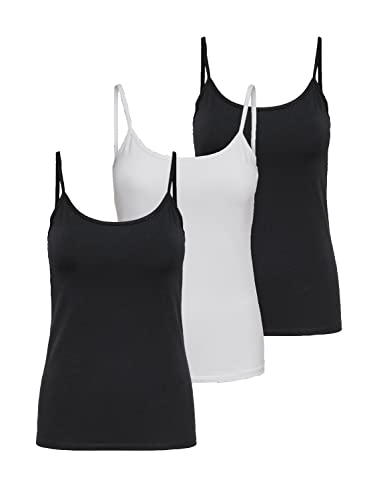 ONLY Damen 3er-Pack Basic Tank-Top Oberteil Verschiedene Träger Shirt Unterhemd, Farbe:Schwarz/Weiß, Größe:XL von ONLY