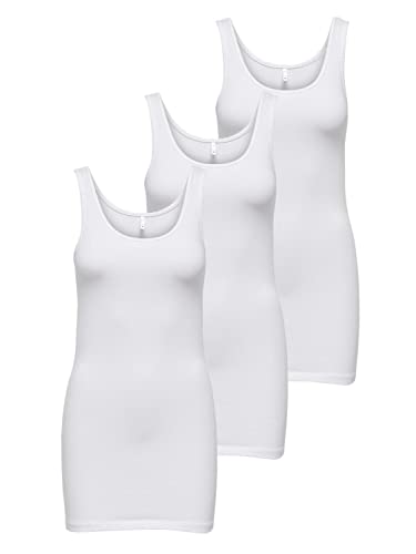 ONLY Damen 3er-Pack Basic Tank-Top Oberteil Verschiedene Träger Shirt Unterhemd, Farbe:Weiß Uni, Größe:S von ONLY