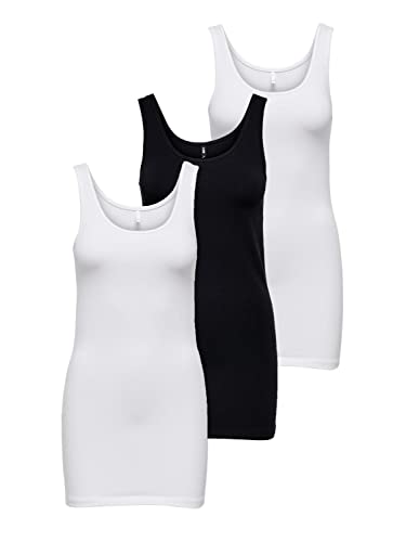 ONLY Damen 3er-Pack Basic Tank-Top Oberteil Verschiedene Träger Shirt Unterhemd, Farbe:White Plate, Größe:M von ONLY