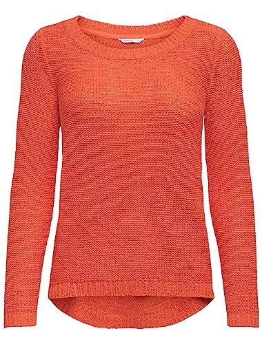 ONLY Damen Basic Strickpullover Einfarbiger Knitted Stretch Sweater Langarm Rundhals Shirt ONLGEENA, Farben:Orange, Größe:S von ONLY